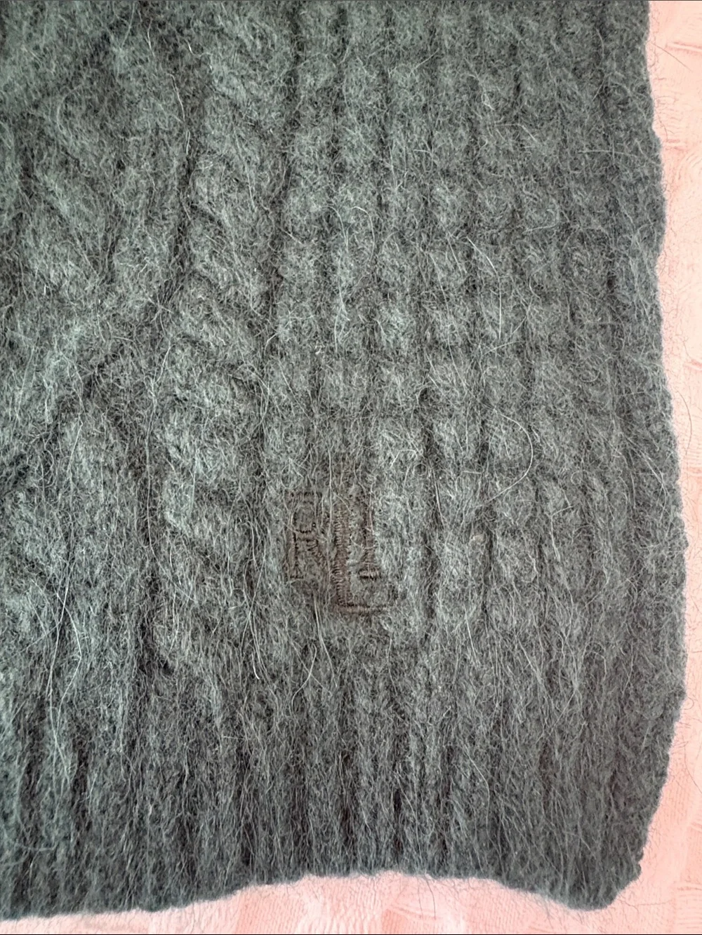Lauren Ralph Lauren Lambswool Soft Dark Green Cable Knit Scarf SZ OS